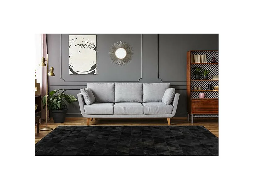 Tapis Fait Main en Cuir "Lavin VI" Noir 80 x 150 cm