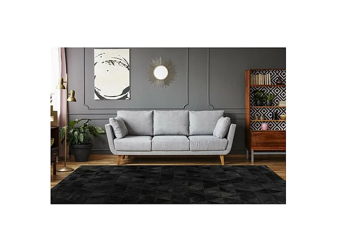 Tapis Fait Main en Cuir "Lavin VI" Noir 80 x 150 cm