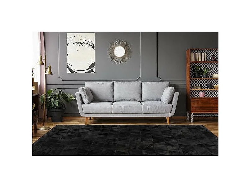 Tapis Fait Main en Cuir "Lavin VI" Noir 80 x 150 cm