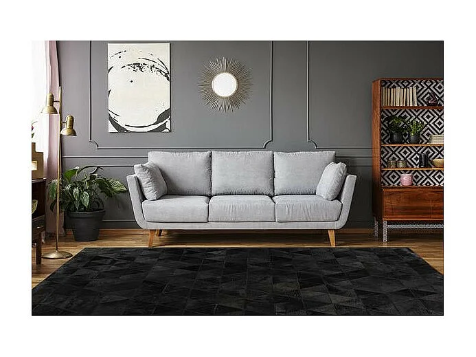 Tapis Fait Main en Cuir "Lavin VI" Noir 80 x 150 cm