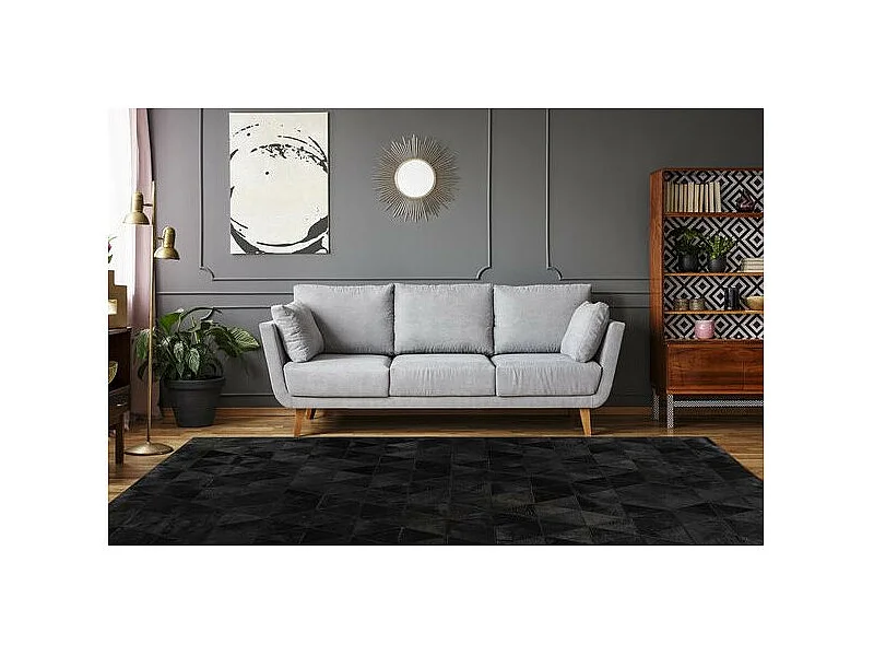 Tapis Fait Main en Cuir "Lavin VI" Noir 80 x 150 cm