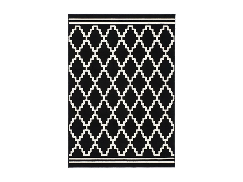 Tapis Imprimé Losange à Poils Courts "Lina" Noir 80 x 300 cm