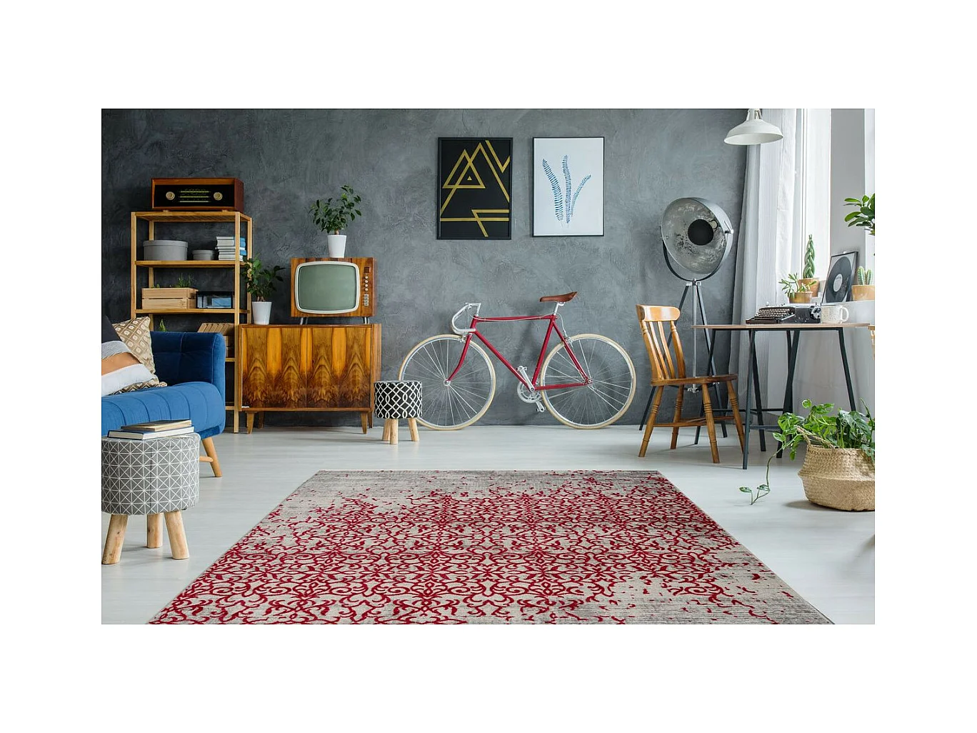 Tapis Vintage à Franges "Baroque II" Rouge 120 x 170 cm