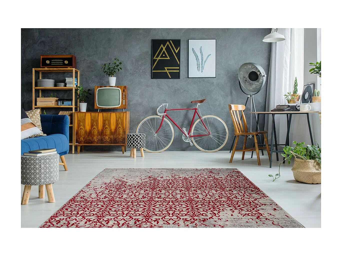 Tapis Vintage à Franges "Baroque II" Rouge 120 x 170 cm