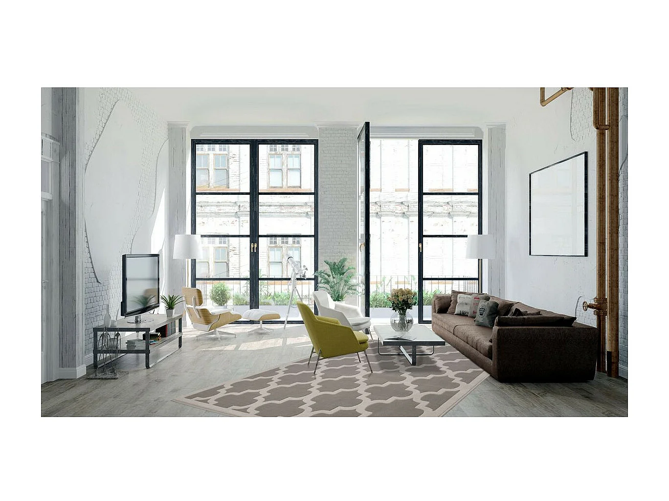 Tapis Vintage à Poils Courts "Manolya" Taupe 120 x 170 cm