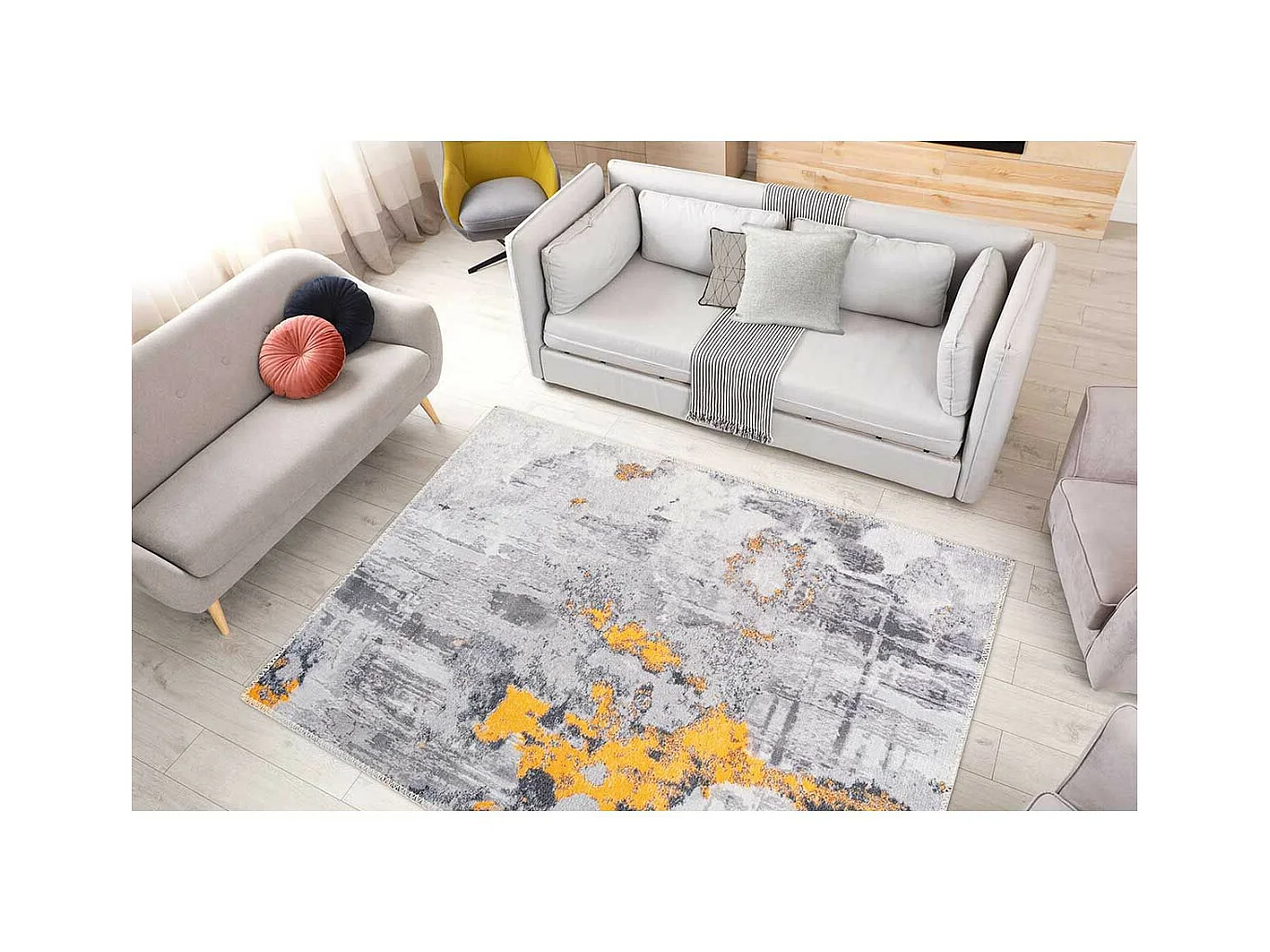 Tapis Tissé Imprimé Vintage "Peron III" Gris & Or 200 x 290 cm