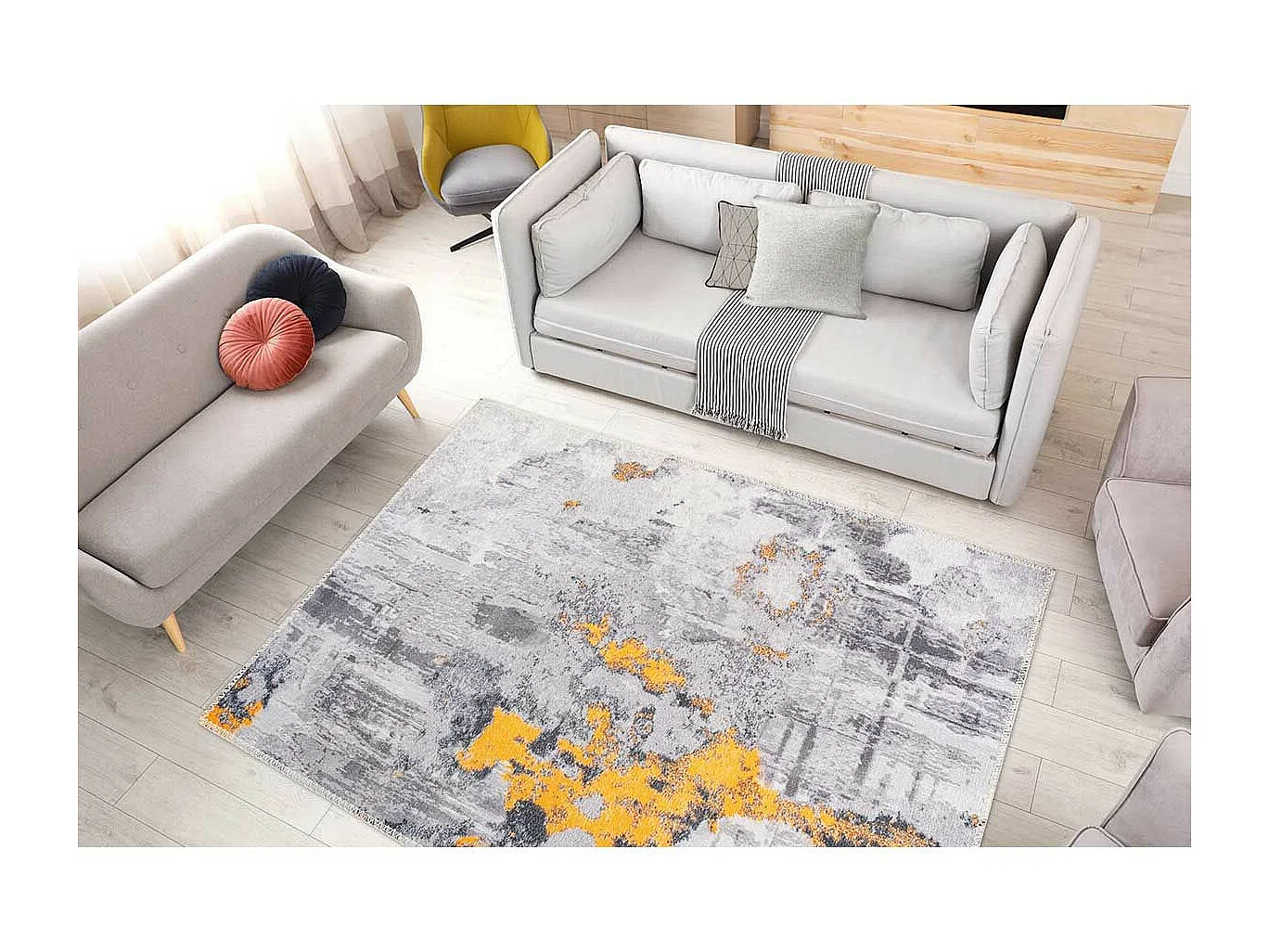 Tapis Tissé Imprimé Vintage "Peron III" Gris & Or 200 x 290 cm