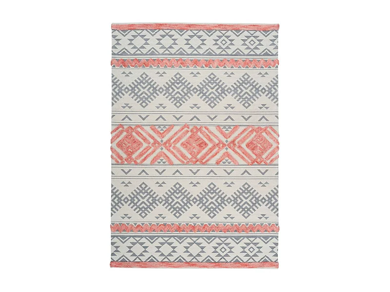 Tapis Jacquard à Poils Courts "Ethnie" Gris & Orange 120 x 170 cm