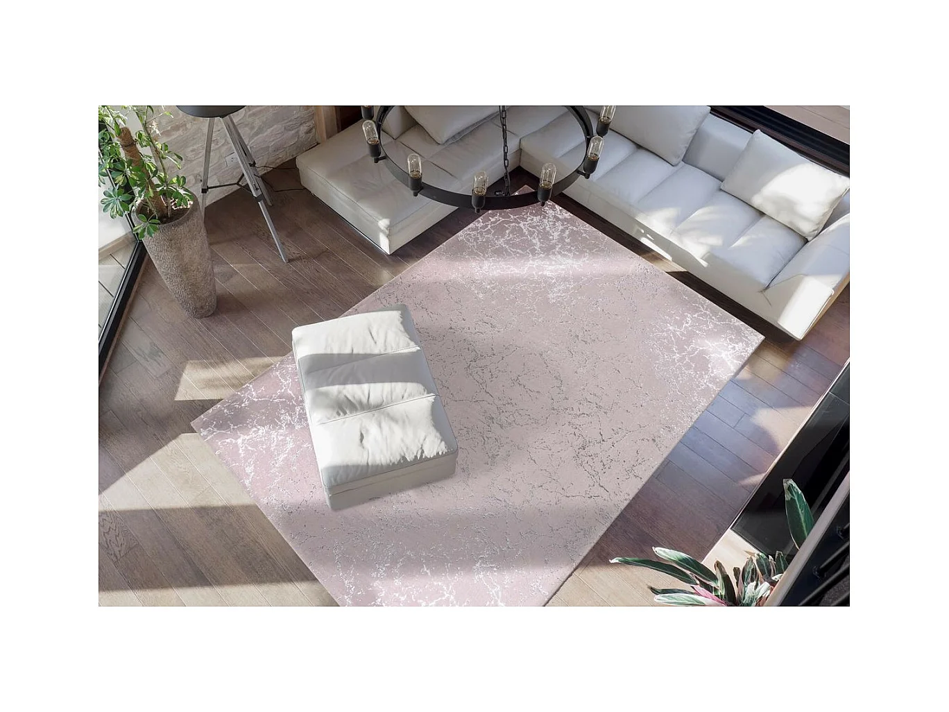 Tapis Marbré à Poils Longs "Bijou" Taupe & Argent 160 x 230 cm