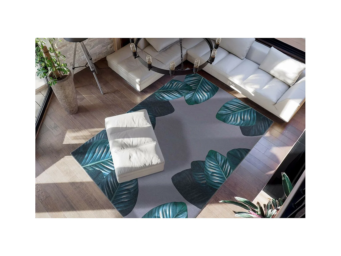 Tapis Imprimé à Poils Courts "Tropical" Noir & Vert 80 x 150 cm