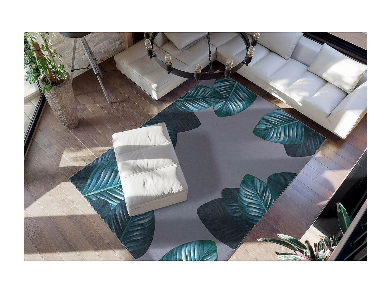 Tapis Imprimé à Poils Courts "Tropical" Noir & Vert 80 x 150 cm