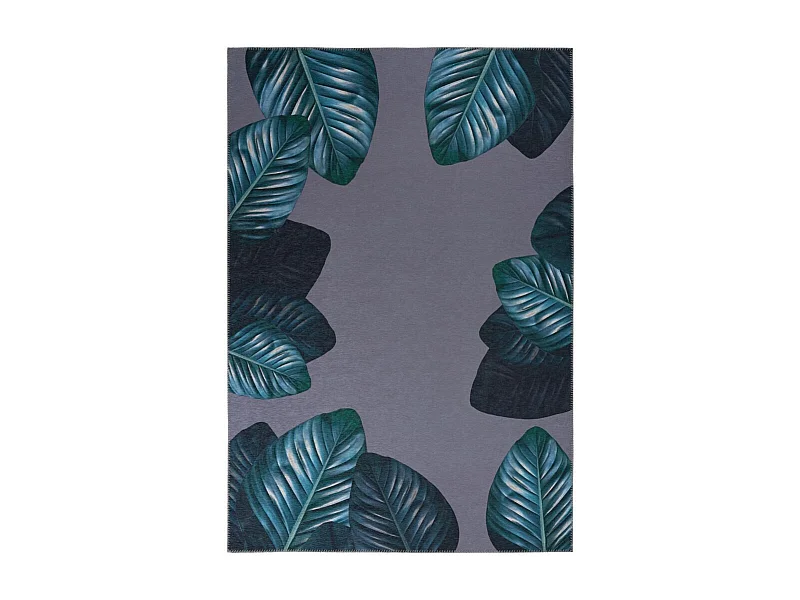 Tapis Imprimé à Poils Courts "Tropical" Noir & Vert 80 x 150 cm