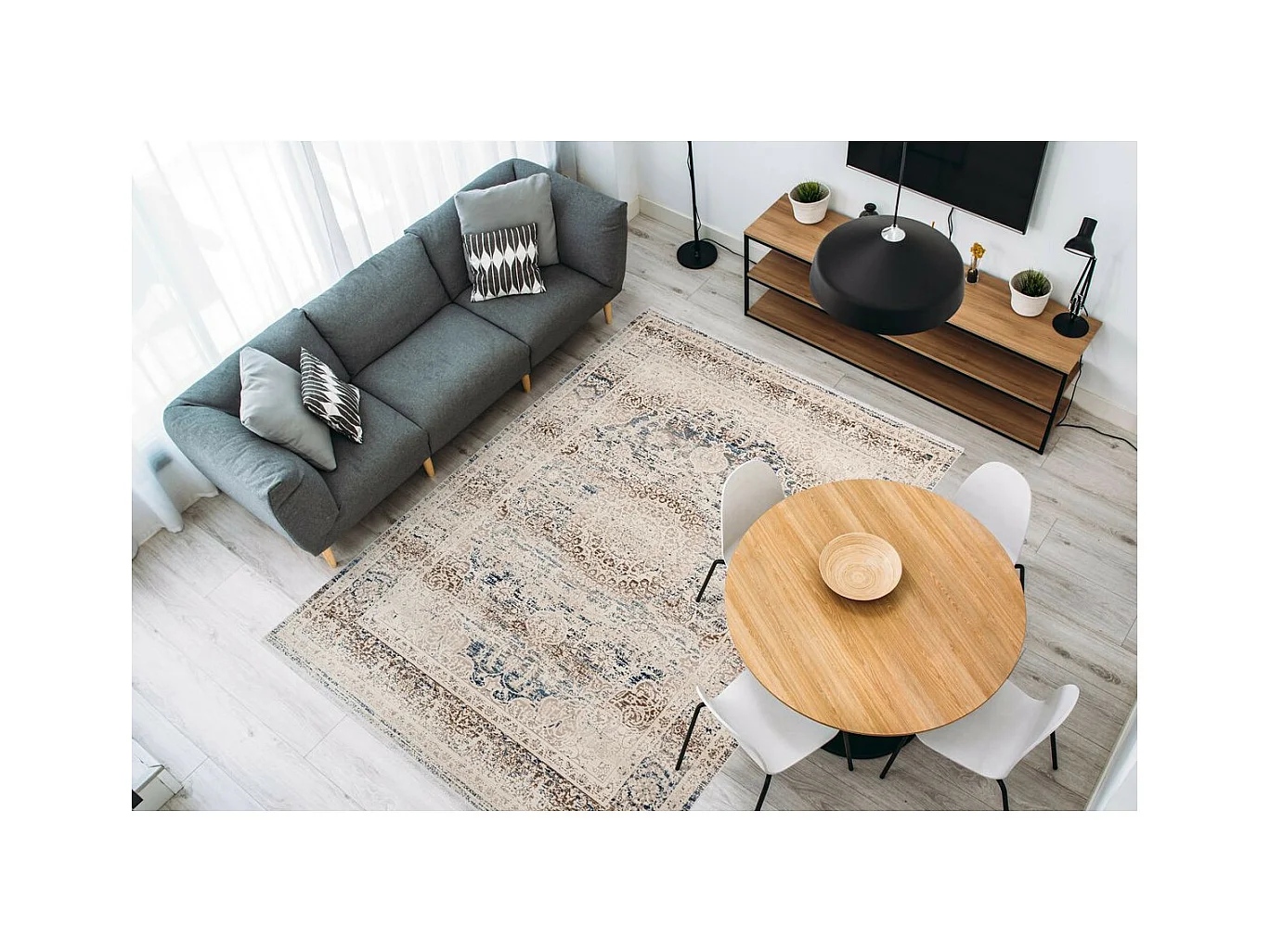 Tapis Oriental Effet Usé "Anouk" Crème 120 x 170 cm