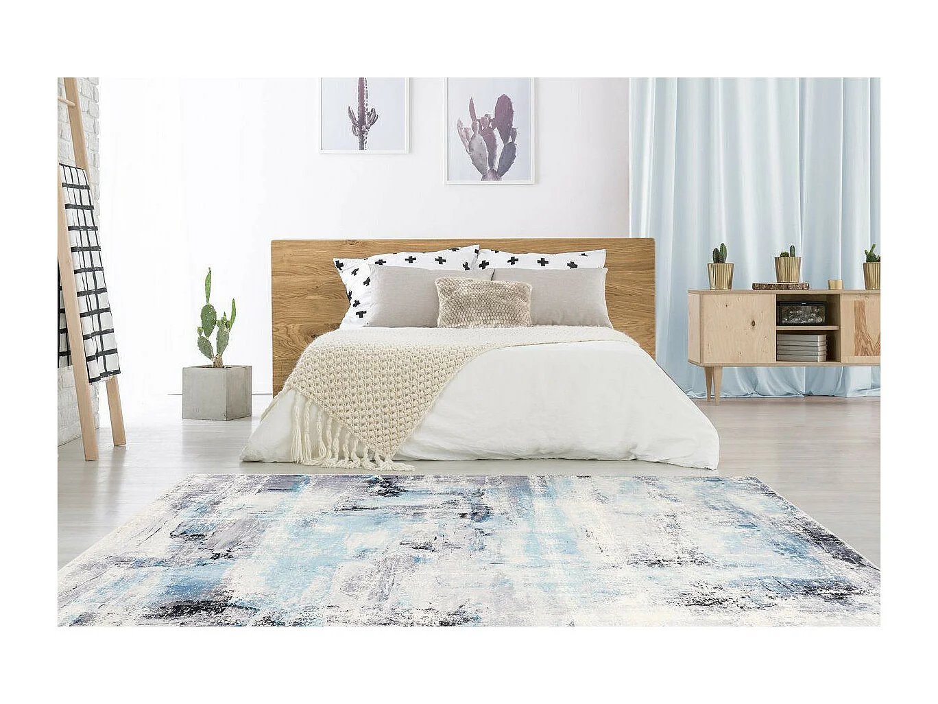 Tapis Vintage Tissé à la Main "Piemont II" Bleu 160 x 230 cm