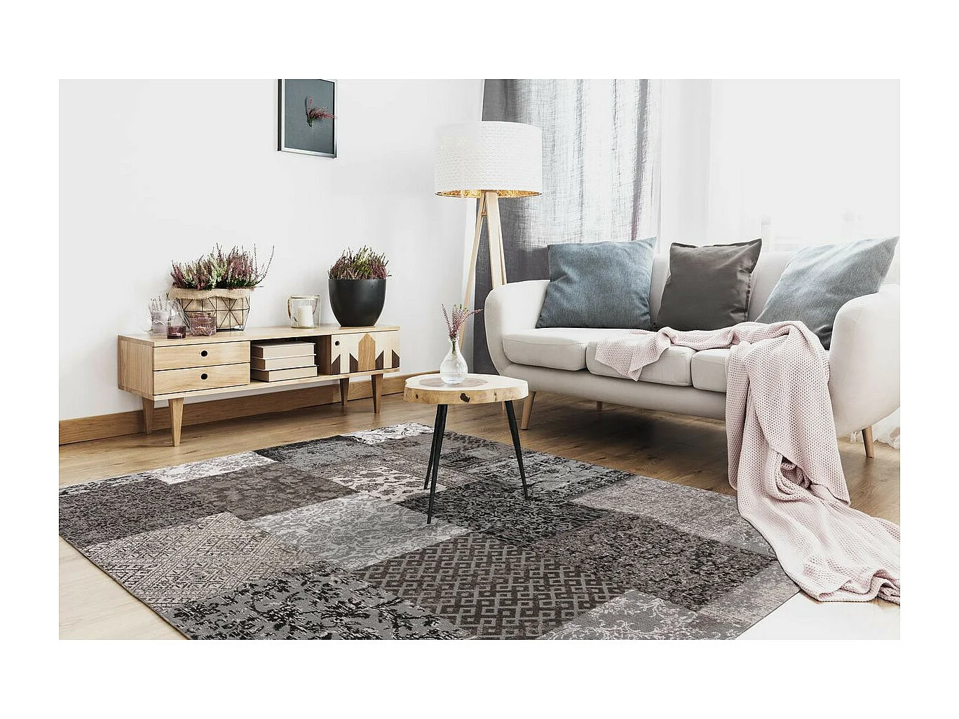 Tapis Tissé Vintage Patchwork "Symphony" Marron 120 x 170 cm