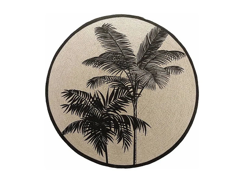 Tapis Rond Imprimé "Tropic Nature" 120cm Naturel