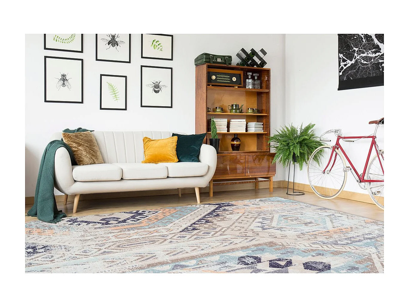 Tapis Ethnique à Poils Courts "Indiana II" Bleu 120 x 170 cm