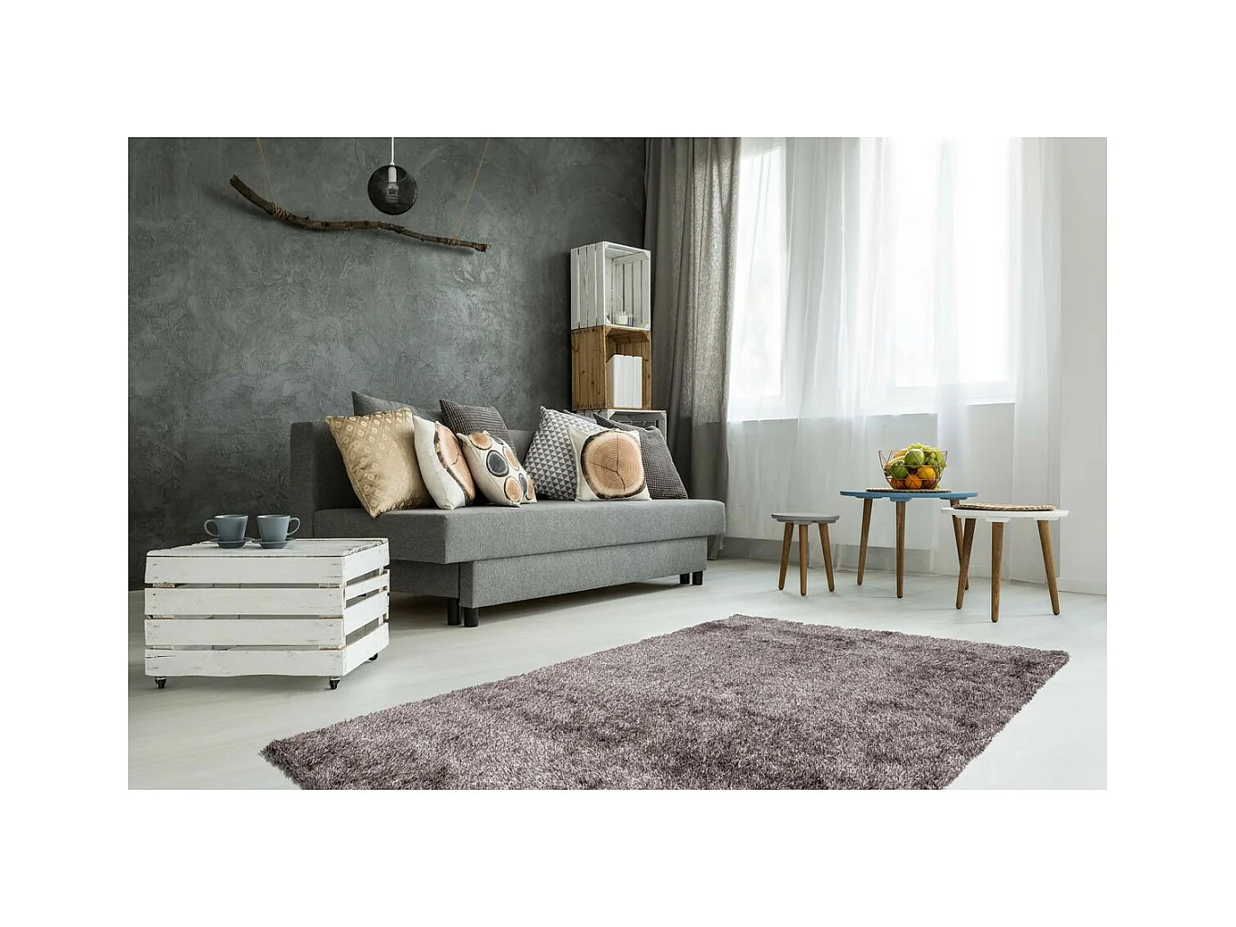 Tapis Shaggy Fait Main "Diamond" Champagne 240 x 330 cm