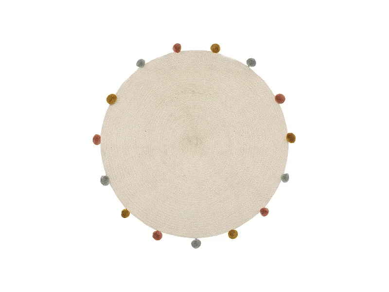 Teppich mit Pompons Baumwolle beige 90x90cm