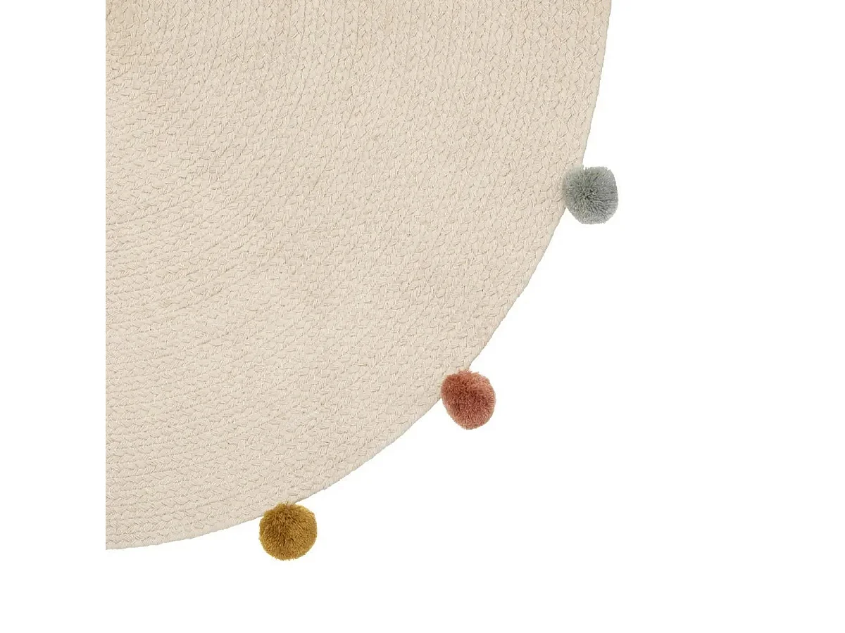 Tapis Enfant Pompons "Arlequin" 90cm Beige