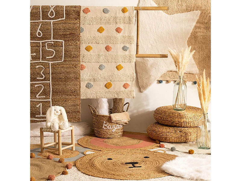 Tapis Enfant Pompons "Arlequin" 90cm Beige