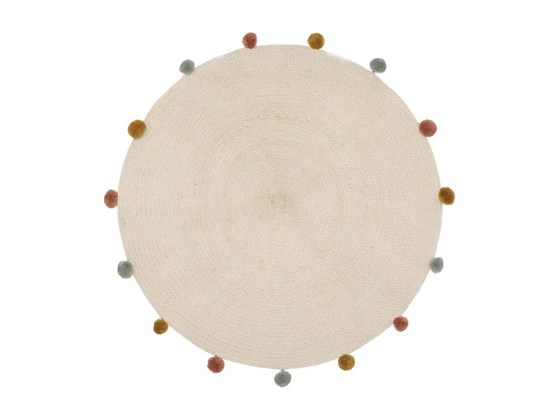 Tapis Enfant Pompons "Arlequin" 90cm Beige