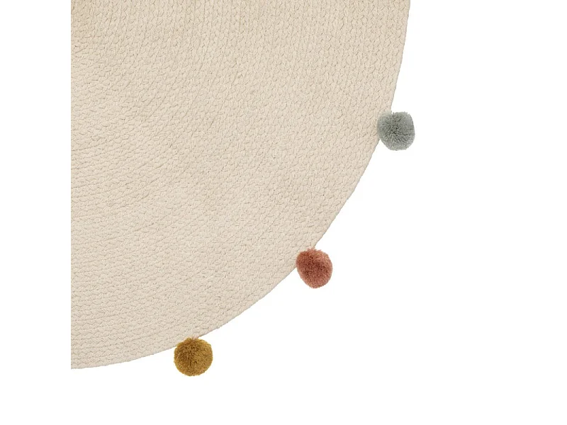 Tapete de pompons de algodão bege 90x90cm