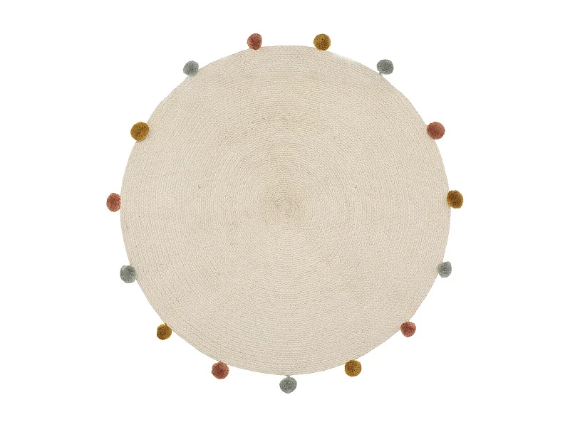 Tapis Enfant Pompons "Arlequin" 90cm Beige