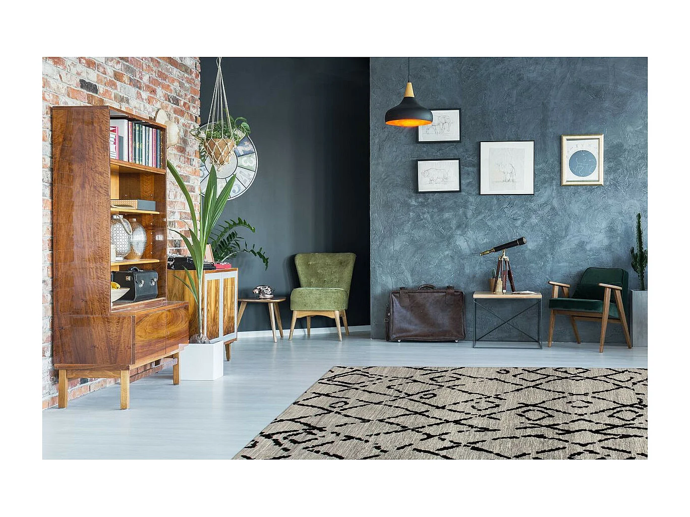 Tapis Jacquard Rétro "River" Gris & Noir 80 x 150 cm