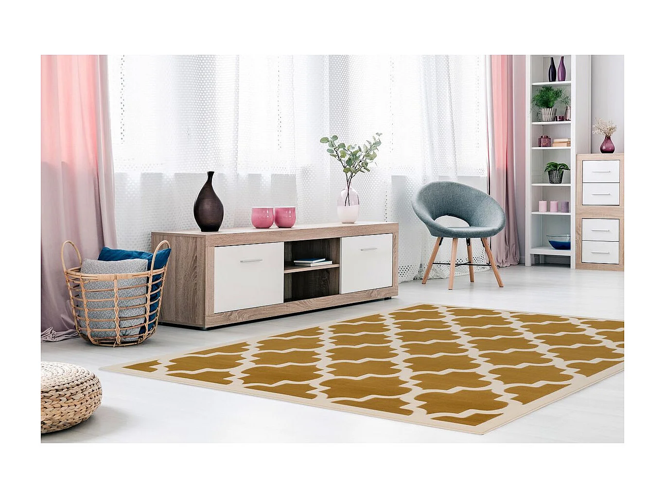 Tapis Vintage à Poils Courts "Manolya" Or & Ivoire 120 x 170 cm