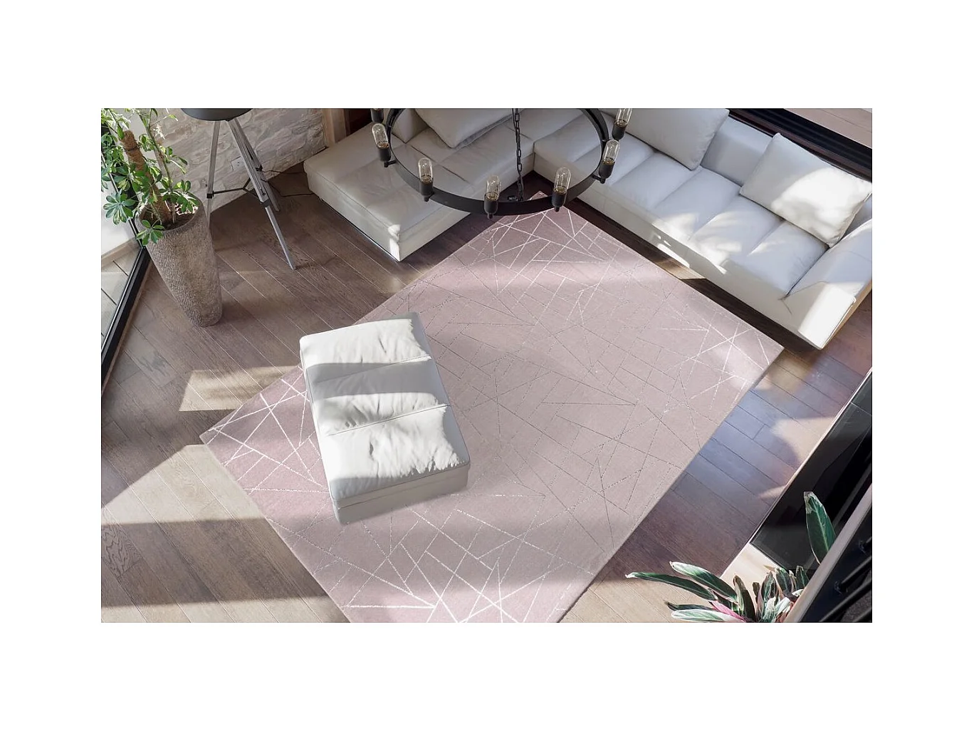 Tapis Géométrique à Poils Longs "Bijou" Taupe & Argent 120 x 170 cm