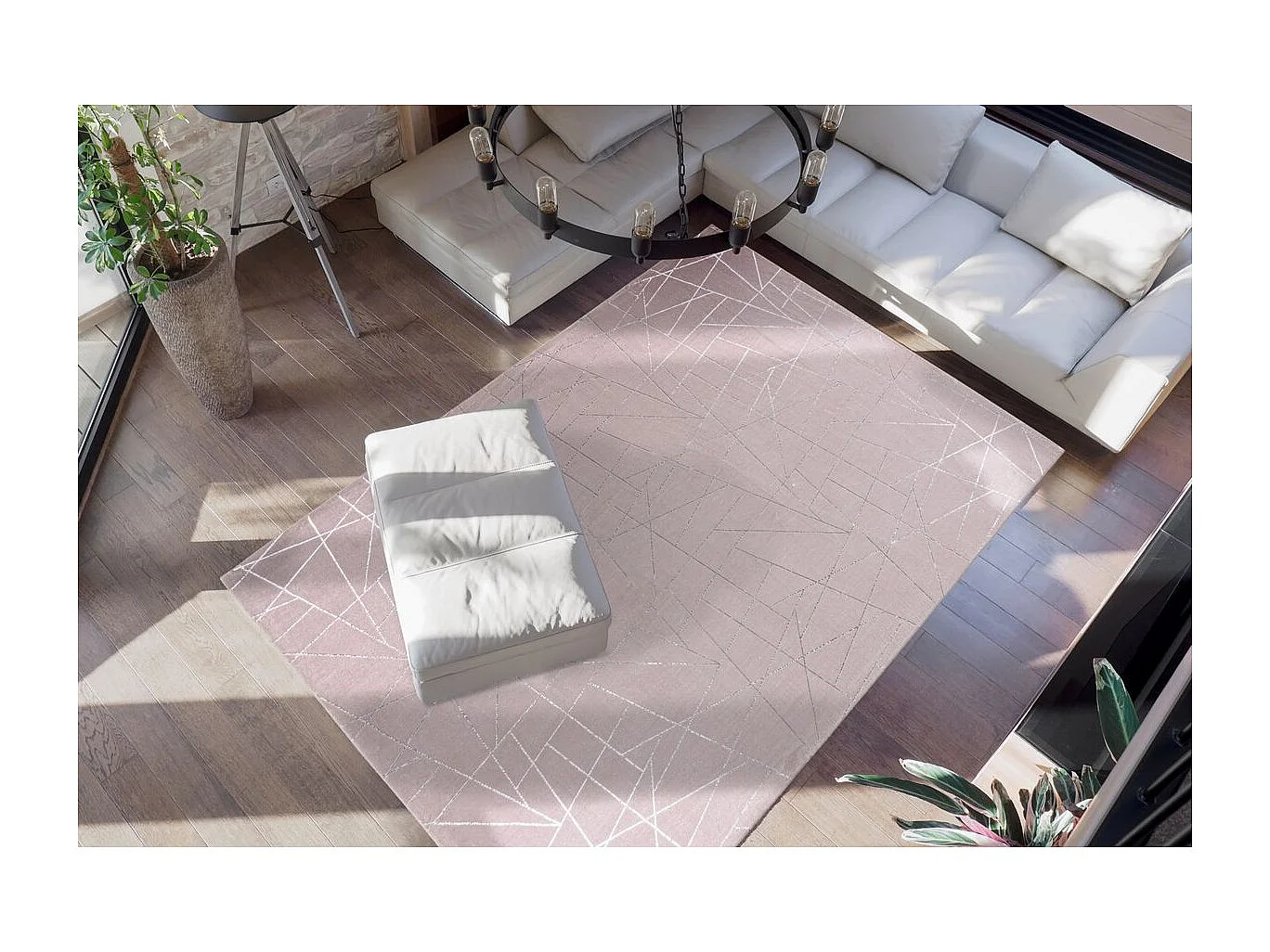 Tapis Géométrique à Poils Longs "Bijou" Taupe & Argent 120 x 170 cm