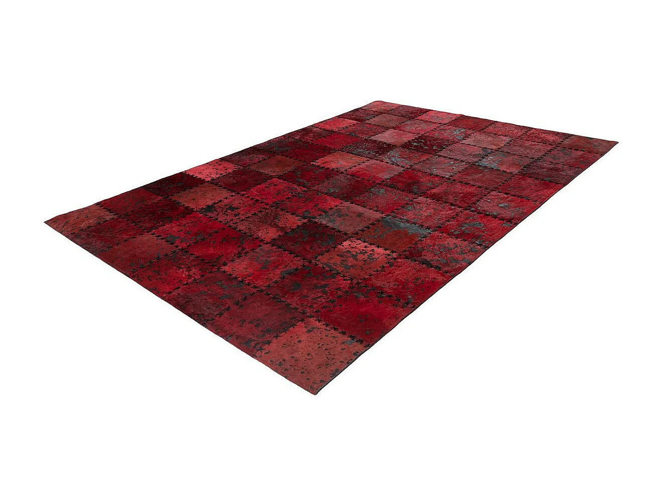 Tapis Patchwork en Cuir Fait Main "Voila" Rouge 160 x 230 cm