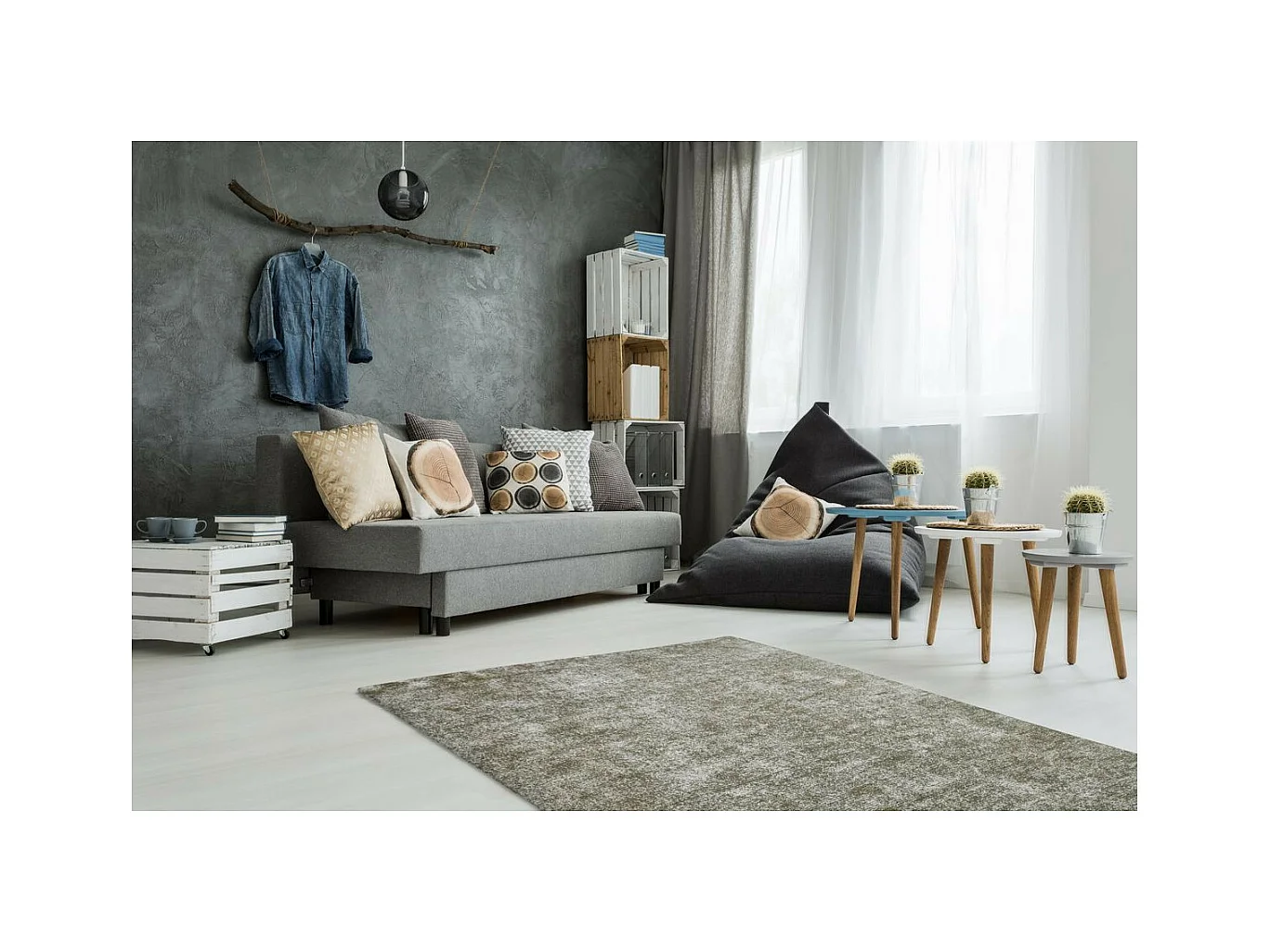 Tapis Vintage Tissé à la Main "Etna" Argent & Vert 120 x 170 cm