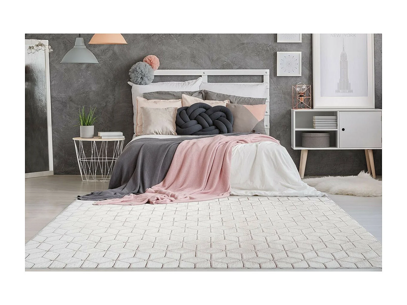 Tapis Shaggy Effet 3D "Vivica" Blanc & Rose 80 x 150 cm