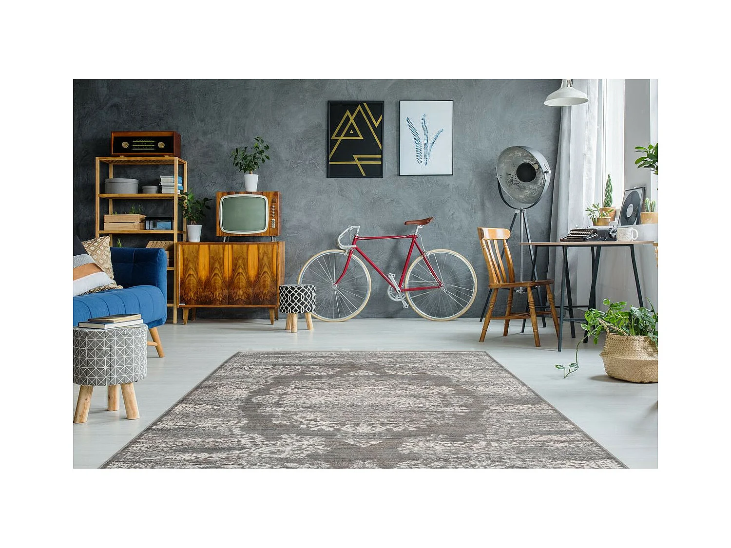 Tapis Vintage à Franges "Baroque VIII" Gris 80 x 150 cm