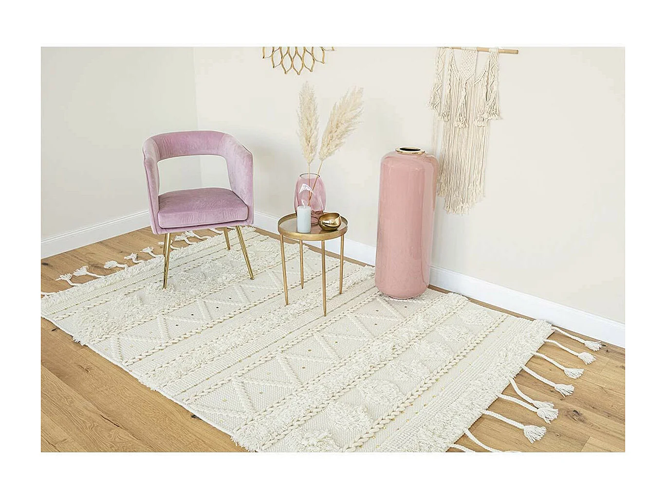 Tapis Bohème Fait à la Main "Bohist III" Crème 160 x 230 cm