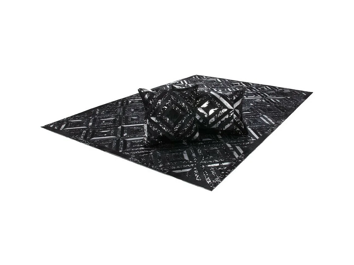 Tapis en Cuir Fait Main "Spark" Noir & Argent 160 x 230 cm