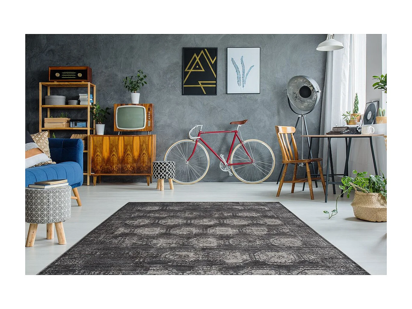 Tapis Vintage à Franges "Baroque VII" Anthracite 80 x 150 cm