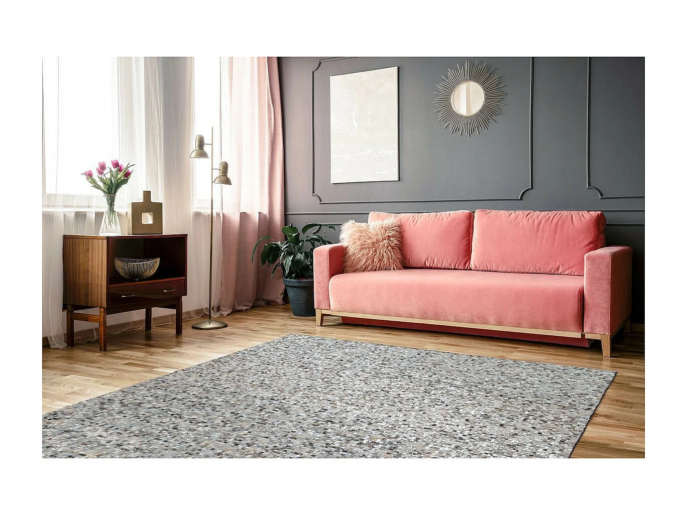 Tapis en Cuir Fait Main "Finish" Gris & Argent 160 x 230 cm