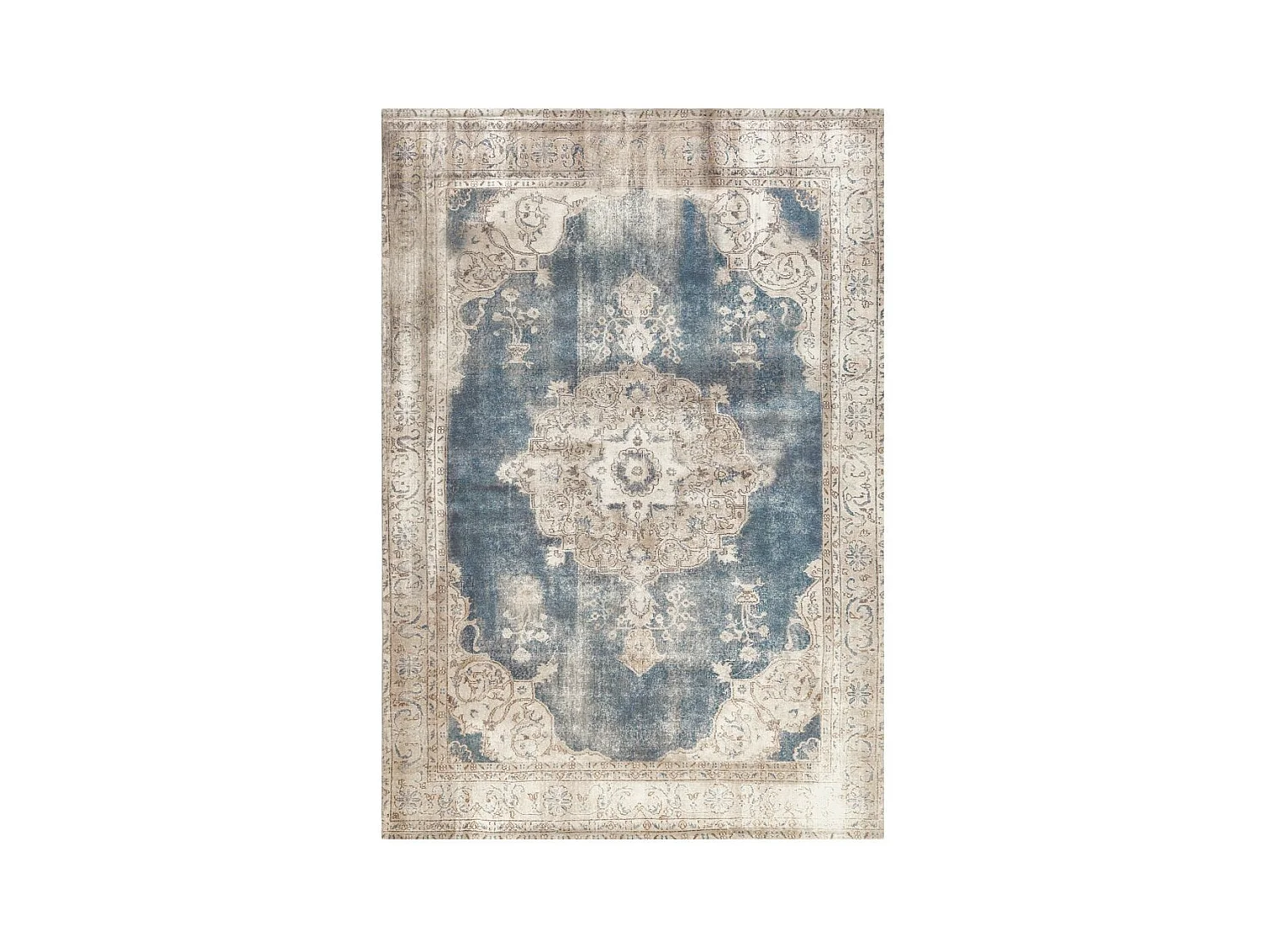 Tapis Imprimé Antique "Vintage" Beige & Bleu 200 x 290 cm