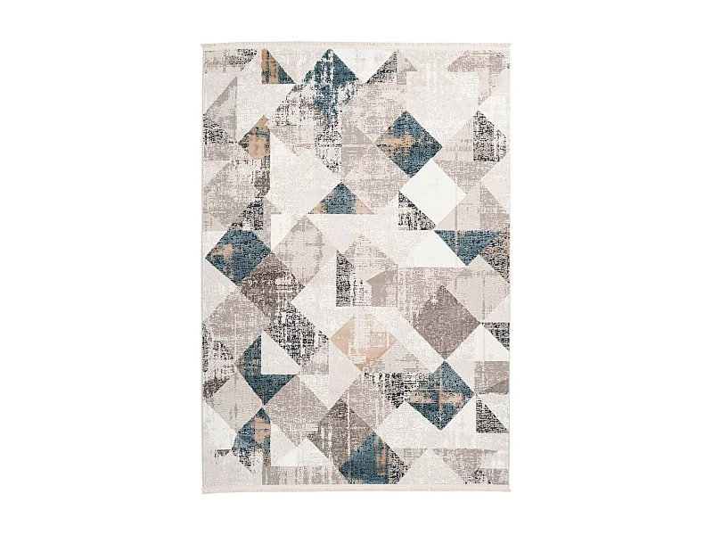 Tapis Géométrique à Franges "Akropolis II" Gris & Bleu 120 x 180 cm