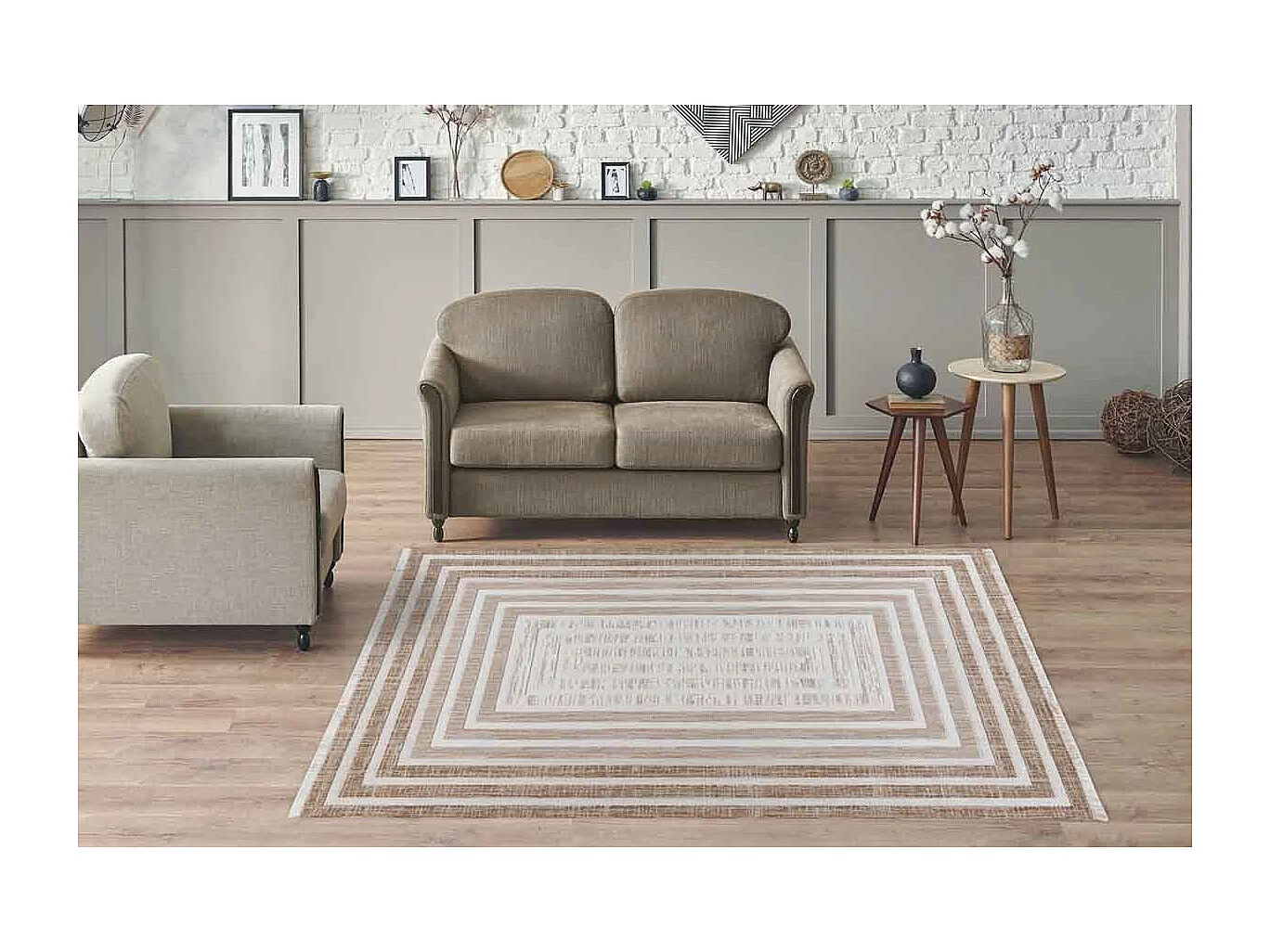 Tapis Tissé Géométrique "Sarai" Marron & Beige 120 x 170 cm