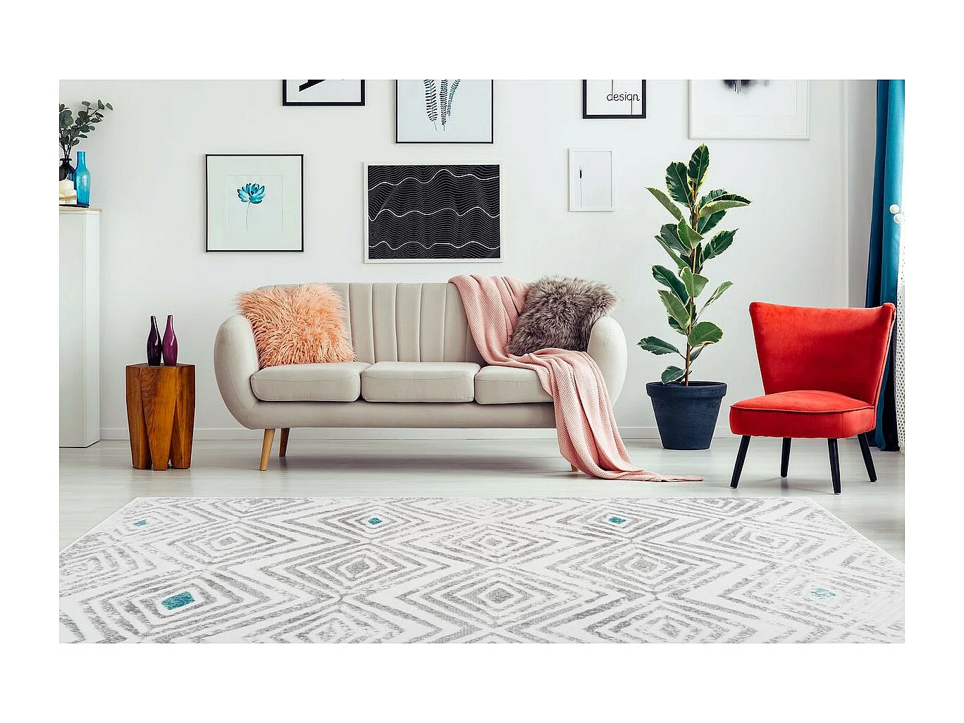 Tapis Ethnique à Poils Courts "Vancouver IV" Blanc 80 x 150 cm