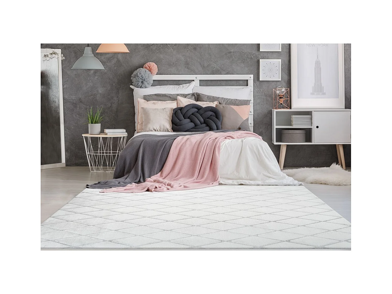 Tapis Shaggy Géométrique "Vivica" Blanc & Bleu Gris 80 x 250 cm