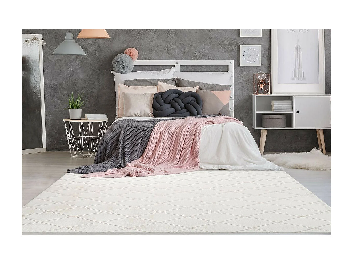 Tapis Shaggy Géométrique "Vivica" Blanc & Crème 80 x 250 cm