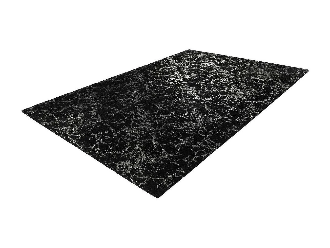 Tapis Marbré à Poils Longs "Bijou" Noir & Argent 200 x 290 cm