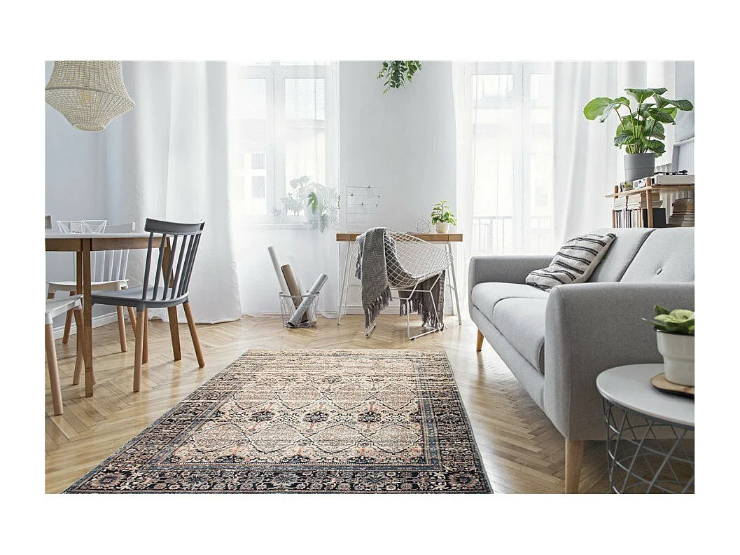 Tapis Vintage Motif Oriental "Galaxy IV" Beige & Bleu 120 x 180 cm