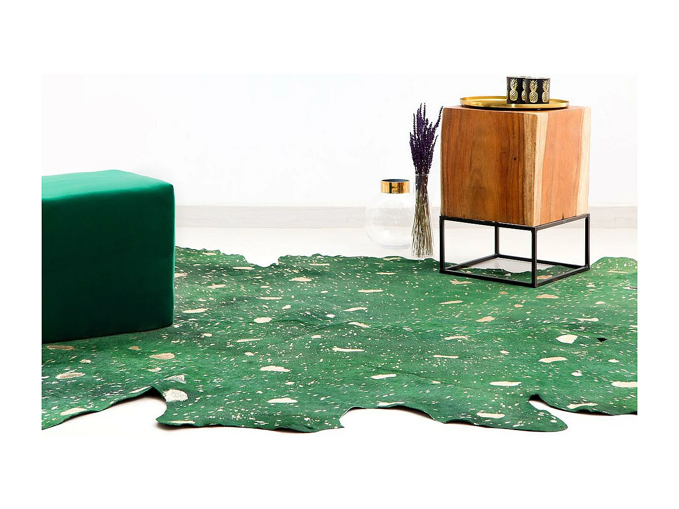 Tapis Peau de Vache "Fly" Vert & Or 200 x 260 cm