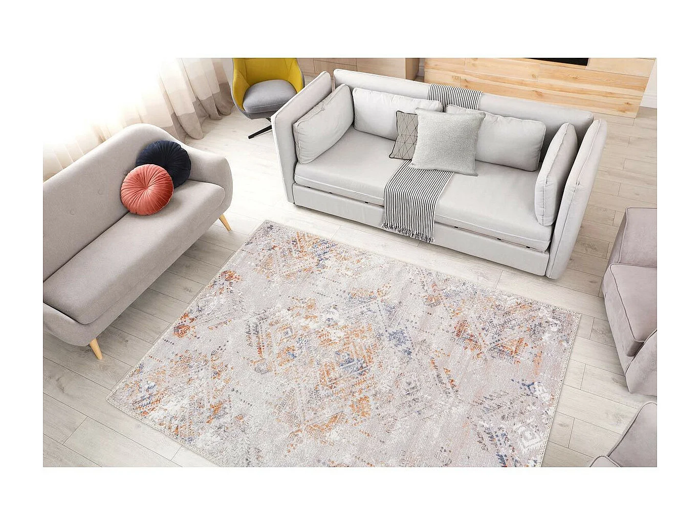 Tapis Tissé Imprimé Vintage "Prayer" Crème 160 x 230 cm